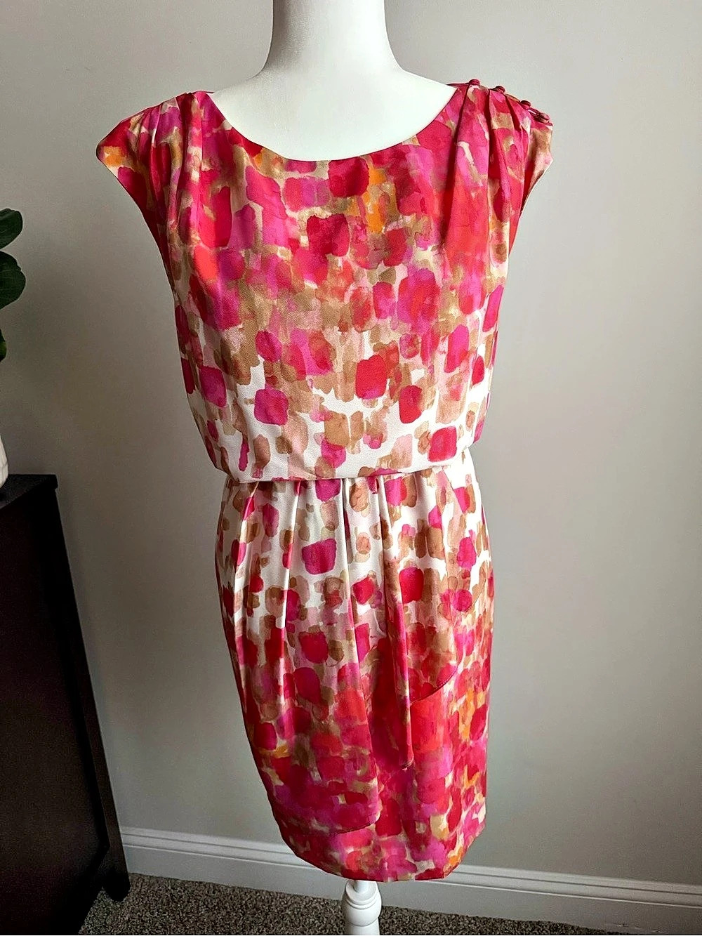 Eliza J Pink and Orange Satin Mini Dress, Size 10